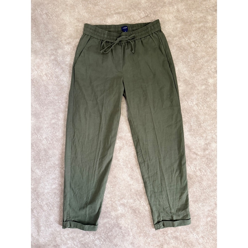 J.Crew Womens Olive Green Linen Blend Drawstring Cuffed Tapered Pants Size 2